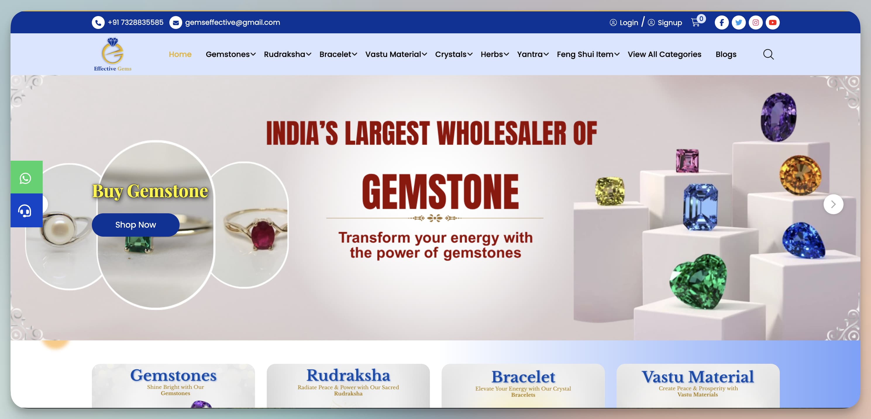 Effective Gems eCommerce website homepage