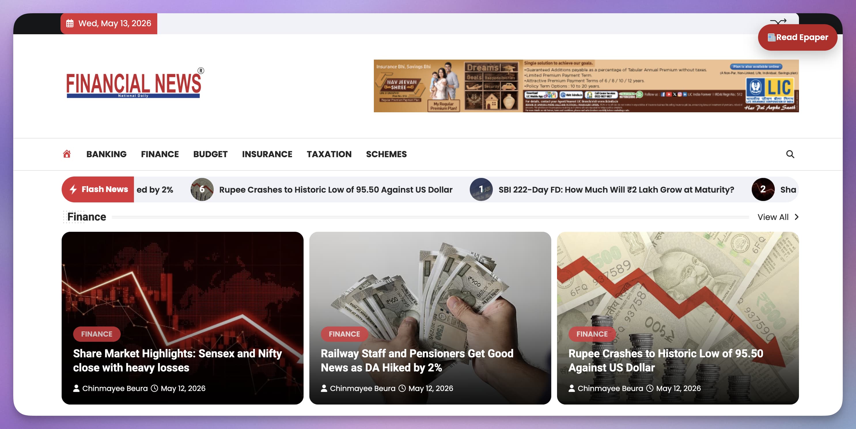 Financial News India publishing platform homepage