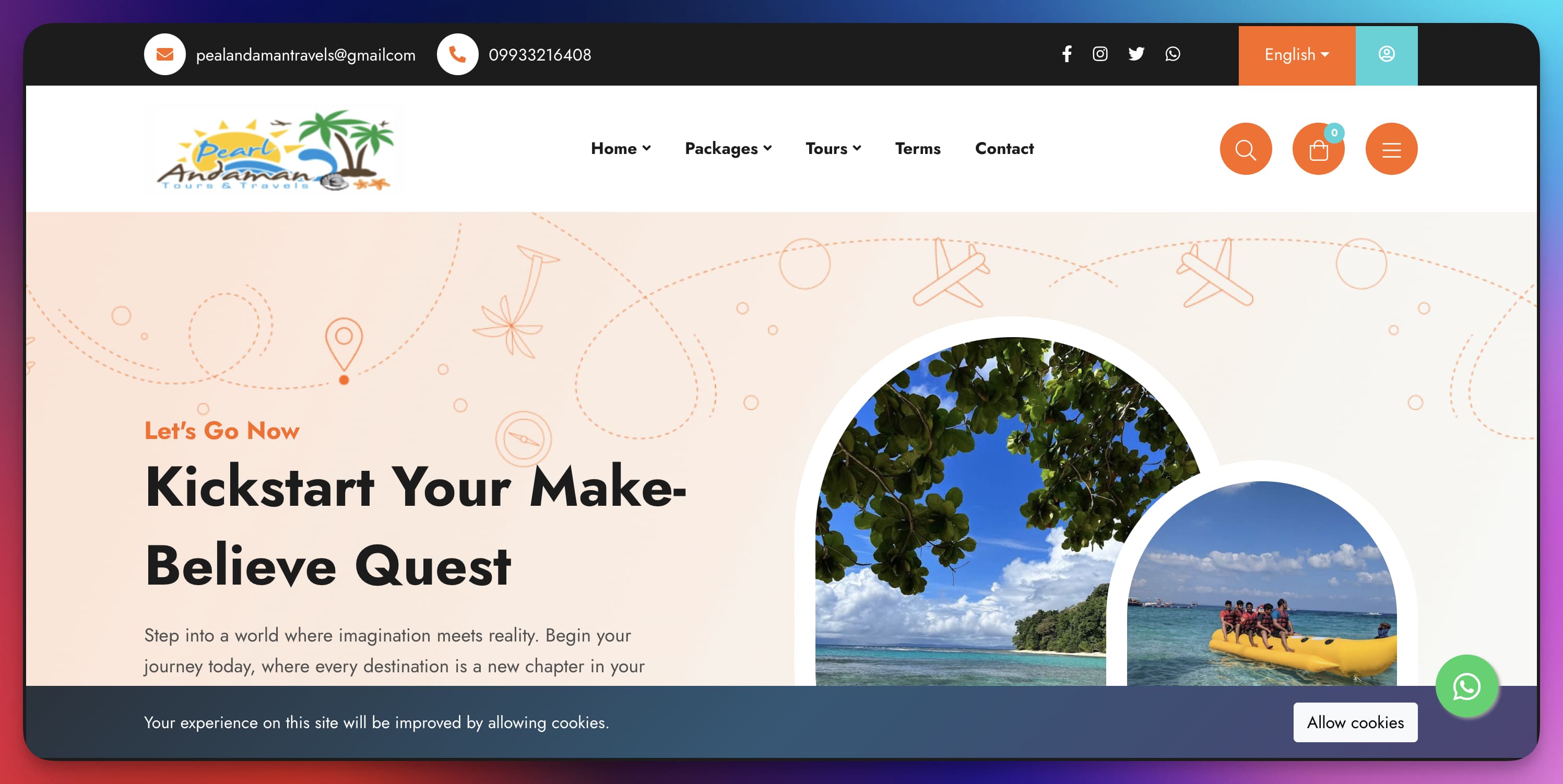 Pearlandaman Travels website homepage